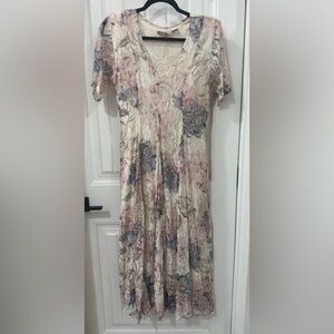 Nostalgia Cream and Purple Floral Midi Dress